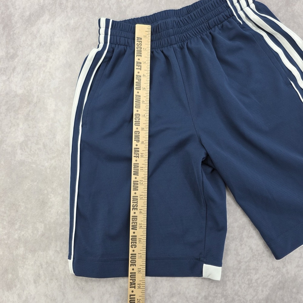 Adidas Boys Athletic Soccer Shorts Large (14/16) Navy Blue Classic 3-Stripes - Picture 8 of 9